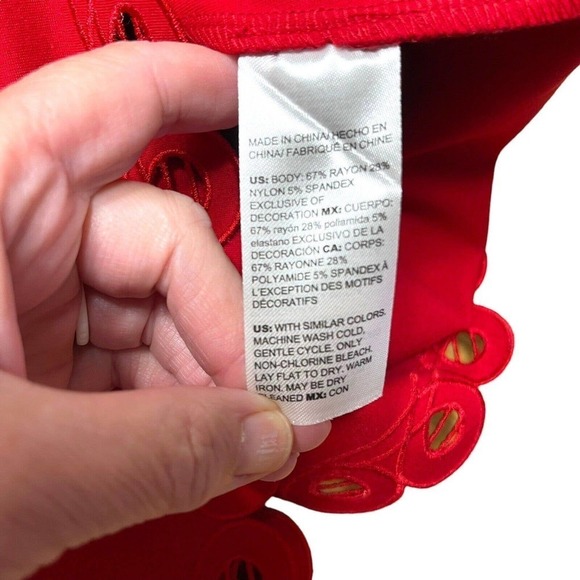 Chico’s Ponte Openwork Trim Dress Red Size 0 Small 4 A-line Cocktail Party - Picture 15 of 16